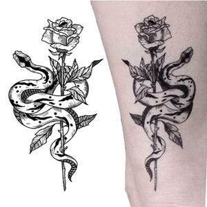 NEW Temporary Tattoos Sticker Rose Snake Tattoo Black White Waterproof Easy To Use Women Body Art Arm Tattoo Tatuajes Temporales