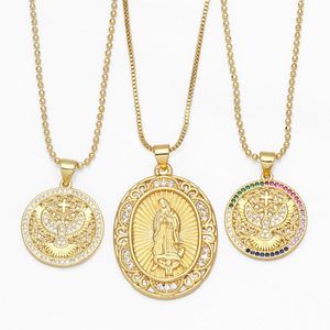 Collane con ciondolo Collana con medaglione della Santa Madre Rame Zircone Rotondo Aquila Croce Dio Guardiano Gioielli religiosi Regali Nkeb066Ciondolo