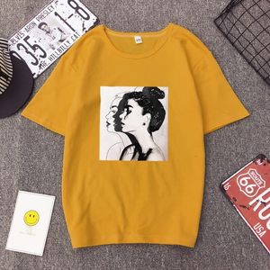 ファッションTシャツの女性春の夏の女の子プリント半袖Oネックコットンスパンデックス女性トップスリムフィットソフトTシャツWGNVTX184 W220422