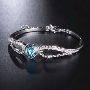 Bangle Jewelry Set For Women Y Necklaces Silver Angel Blue Diamond Heart Bracelet Rhinestone Dangle Gold EarringsBangle