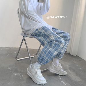 Men's Pants Plaid Harem Mens Spring Summer High Street Ankle Banded Joggers Sweatpants Handsome Drawstring Male Casual Trousers
