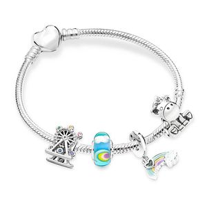 Nuovi braccialetti di lusso in argento sterling s925 Set fai da te in rilievo aereo stella cuore Fit originale braccialetto Pandora ciondolo gioielli di moda regalo da donna con scatola 16-21 cm