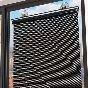 Curtain Drapes Mesh Dot Sunshade Free-Perfored Suction Cup Balcong Rollback Window Sun Shade Screen Cover Protector Left Curtain