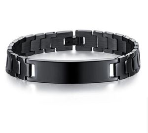 Men's Stainless Steel Link Chian Bracelet Black Glossy DIY ID Bracelet Bangle for Friends Gifts Jewelry 12mm 8.26 Inch