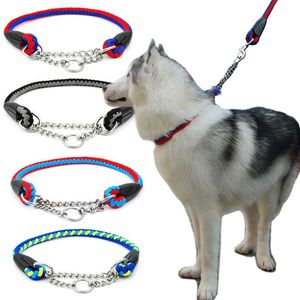 Martingal Dog Rope Collar Rope Slip Chains Pinch Choke Collar con catena a maglie saldate Accessori per l'addestramento per cani di grossa taglia 201030