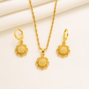 Ethiopian Fine Solid Gold Pendant Earring Necklace Jewelry Set African Wedding Round Eritrean Arabic Gifts