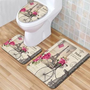 Carpets Pieces/SetClassic Paris Towel Pattern Anti-silp Bath Mat Flannel Contour Rug Lid Toilet Cover Carpet Bathroom SetCarpets