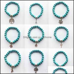 Fili di perline Bracciali Gioielli Nuova pietra naturale Turchese Perline di preghiera Pesce Albero della vita Fascino Buddha Forniture per bracciali Drop Delivery 20