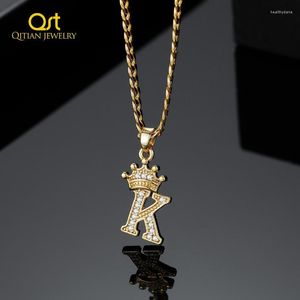 Corre as correntes Crystal Zircon Alphabet Pingente Colar para Women Gold Crown Letra Inicial Chain Hip Hop Jóias Cura