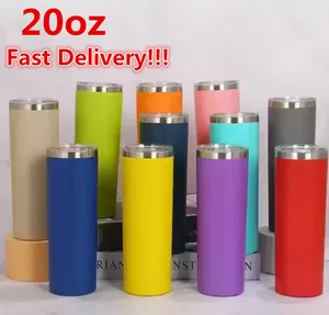 Fast Delivery 20oz Skinny Tumbler With Rim Powder Coated Stainless Steel Skinny Cup With Lid Straw Vacuum Insulated Coffee Mug Water Bottle