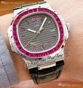 Venda 40mm 5711 A21J Automático Relógio Baguete Ruby Borte de textura cinza Dial