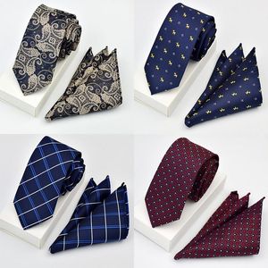 Bow Ties Quality Tie Set For Men Hanky Sets Dot Striped Neckties Hombre 6 Cm Gravata Slim Wedding Social PartyBow