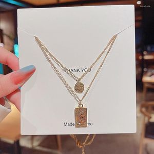 Pendant Necklaces Metal Double Stacked Wearing Portrait Coin Necklace Female INS Cold Wind Clavicle Chain Fashion Network Sweater Gift