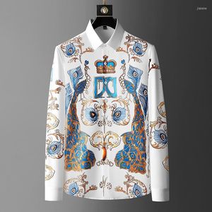 Herren lässige Hemden leichter Luxus High-End European Crown Printed Shirt Herren Langarmem Herbst Herbst Style Persönlichkeit Anti-Falten