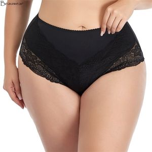 Beauwear Mulheres de tamanho grande calcinha de renda 2xl 3xl 4xl 5xl 6xl 7xl Big nylon spandex Roupa íntima fêmea da cintura média 220511