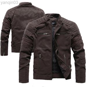 Winter Motorcykel PU Läderjacka män 2022 Vintage Fleece Warm Multi-Pocket Leather Jacket Male Zipper Autumn Outfit Jackets L220801