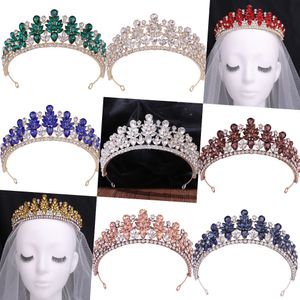 Crystals Wedding Crown Headpieces Bridal Hair Accessories Rhinestone Tiara Diadem Queen For Brides Girl Pageant Jewelry Baroque Quinceanera Navy Blue Peach Black
