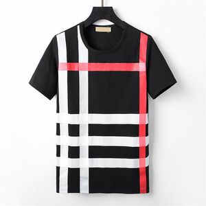 T-shirt manica corta moda uomo splicing semplice girocollo dolcevita plaid T-shirt da uomo in cotone casual