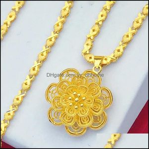 Pendant Necklaces Pendants Jewelry Fine 24K Gold Hollow Flower Fashion Women Girl Birthday Wedding Gift Wholesale Drop Delivery 2021 D9C