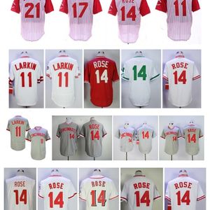 NA85 Retro Jersey Pete Rose Jersey Barry Larkin Chri Sabo Deion Sanders White Hemp Grey Red Flex Base Baseball Cucite Vintage Baseball