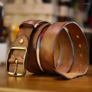 Bälten 100% Cowhide Fashion Leather Retro Handmade Copper Buckle Men's Belt Luxury äkta jeans breda bältesbälten Fred22