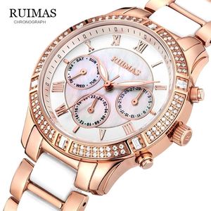 Ruimas Женские керамические часы бабочки дизайн женский кварцевый Quartz Watch Top Brand Luxury Women Sapphire Crystal Watches Gift T200519