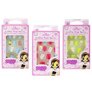 24pcs Crianças desenho animado Falso unhas falsas capa completa prensa adesiva crianças adesivos de unha decoração de unhas meninas presentes