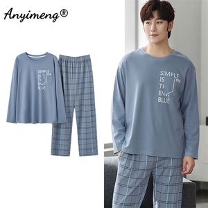 Koreanischer minimalistischer Stil Mann Pyjama Set Langarm Loungewear Baumwolle Nachtwäsche für Jungen Freizeit Herren Pijamas Mode Homesuits 220705