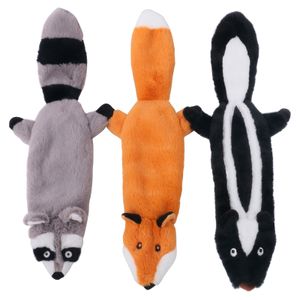 Hållbar interaktiv hundtuggleksaker Plush Inget fyllning Squeak Skunk Raccoon Fox Fox Pet Toy