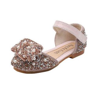 2022 nuove scarpe per bambini fiocco perla strass brillanti scarpe da principessa per bambini ragazze scarpe da ballo per feste e matrimoni G220523