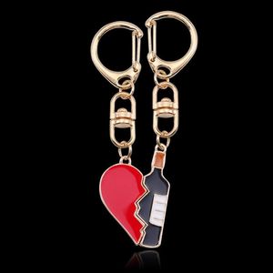 Keychains 1Pair Heart Splicing Love Wine Bottle Keychain Women Romantic Lover Keyring Trendy Bag Trinka Jewelry Friend Valentine Souvenir