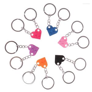 Keychains 2Pcs Cute Love Heart Brick Keychain For Couples Friendship Women Men Girl Boy Elements Key Ring Birthday Jewelry Gift 2022 Enek22