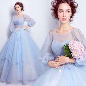 2022 Vintage Champagne Satin Lace Applique Ball Gown Wedding Dress Elegant Long Sleeves Princess Plus Size Saudi Arabic Dubai Bridal Gown