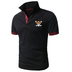 Mężczyźni śmieszne anime Summer Polo Shirt Sleeve Luffy Tee Tops Casual Solid Krótka Bawełna poliestrowa 220621