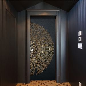 Böhmen Simple Mandala Pattern Door Sticker Gray and Golden Painting Yoga Living Room Bedroom Home Interior Art Decal Decor 220426