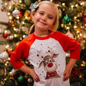 T-shirts Merry Christmas Kids Long Sleeve Raglan T Shirts Toddler Boys Girls Unisex Graphic Cartoon Xmas Deer Tees Holiday Party Gift TopT-s