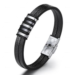 Artesaneiras Vintage Trançado Corda Braceletes para Homens Link Cadeia Corrente Moda Frasco Magnético Fecho Preto Banda de Pulso De Couro Bangle Jóias