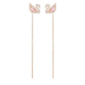 Rosa Quastenohrringe großhandel-Luxus Swan Designer Hölzer Ohrringe für Frauen Marke Lange Quaste Ohrringe mit rosa Kristallschmuck Geschenk200J