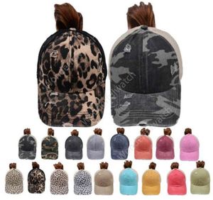 Ponytail Hat 65 Styles Washed Distressed Messy Buns Ponycaps Baseball Cap Leopard Sunflower Dad Trucker Mesh hat Outdoor Sport Adjustable 1200pcs DAW451