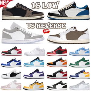 Buty koszykówki o niskiej mężczyźnie 1 niskie 1s Odwróć Mocha Wolf Grey Unc Pine Green Sneakers Treakers