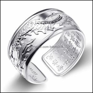Bandringe Sier Original Flying Dragon Big Non-Mosaic Aristocratic Domineering Open Adjustable Mens Ring Drop Delivery 2021 Je Bdehome Dhyne