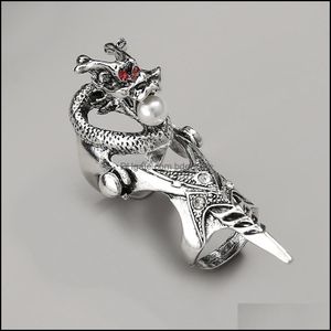 Sahte Inci Halkaları toptan satış-Bant Rings Takı S2244 Moda Vintage sahte İnci Dragon Ring Knuckle Drop Teslimat DH9KJ