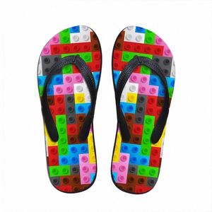Personalizado mulheres flats casa chinelos chinelos 3d tetris impressão verão fashion beach sandálias para mulher senhoras flip flip flipflops m0g4 #