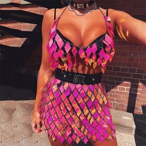 Sparkly Sequits Lady Camis Fashion Hollow Out Metal Metal Metal Crop Tops Summer Chic Rave Festival Camisole для женщин 220519