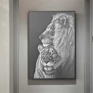 Wholesale african animals pictures for sale - Group buy Black and White Lions Sketch Art Canvas Paintings Posters and Prints African Lions Family Wall Animals Art Pictures Home Decor