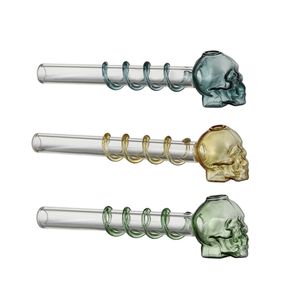 Skull Style Glass Oil Burner Pipes Bowl With Straight Spiral Hand Pipe Mix Color Smoking Water Accessories