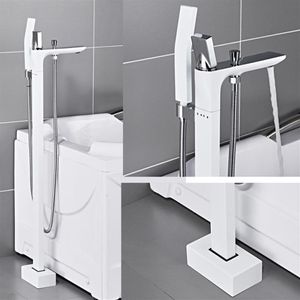 Wholesale floor mounted taps for sale - Group buy Floor Mounted Bathtub Shower Faucet Handheld Finish Standing Black White BathTub Water Mixer Taps Waterfull194V