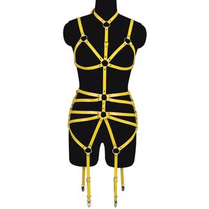 Bustiers korsetter Kvinnor Bondage Lingerie Leather Harness strumpebälte Top Neck Body Cage Open bröst bh justera punk goth sexig