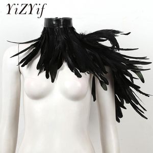 Punk Gothic Black Feather Scarves Cape Shawl One Shoulder Shrug Wings Choker Collar Party Halloween Performance Show Decoration