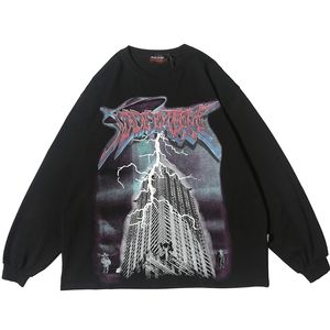Lightning Graphic Long Sleeve T Shirt Gothic Fairy TEES Men Hip Hop Print Goth Streetwear Fall Trendy Ubrania Top 220810